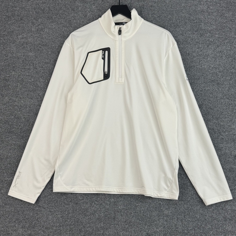 RLX Ralph Lauren Quarter Zip Pullover Mens L Cream Performance Casamigos Golf